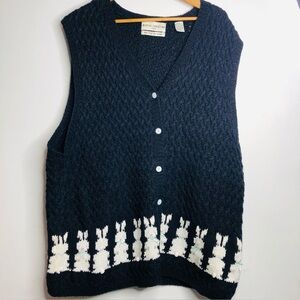 Marisa Christina vintage navy blue bunny Easter sweater vest SZ 3X. A25